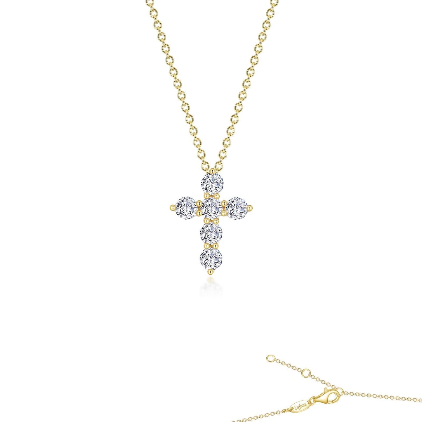 Lafonn's own product photo of the 1.02 CTW cross pendant necklace in gold-finished sterling silver
