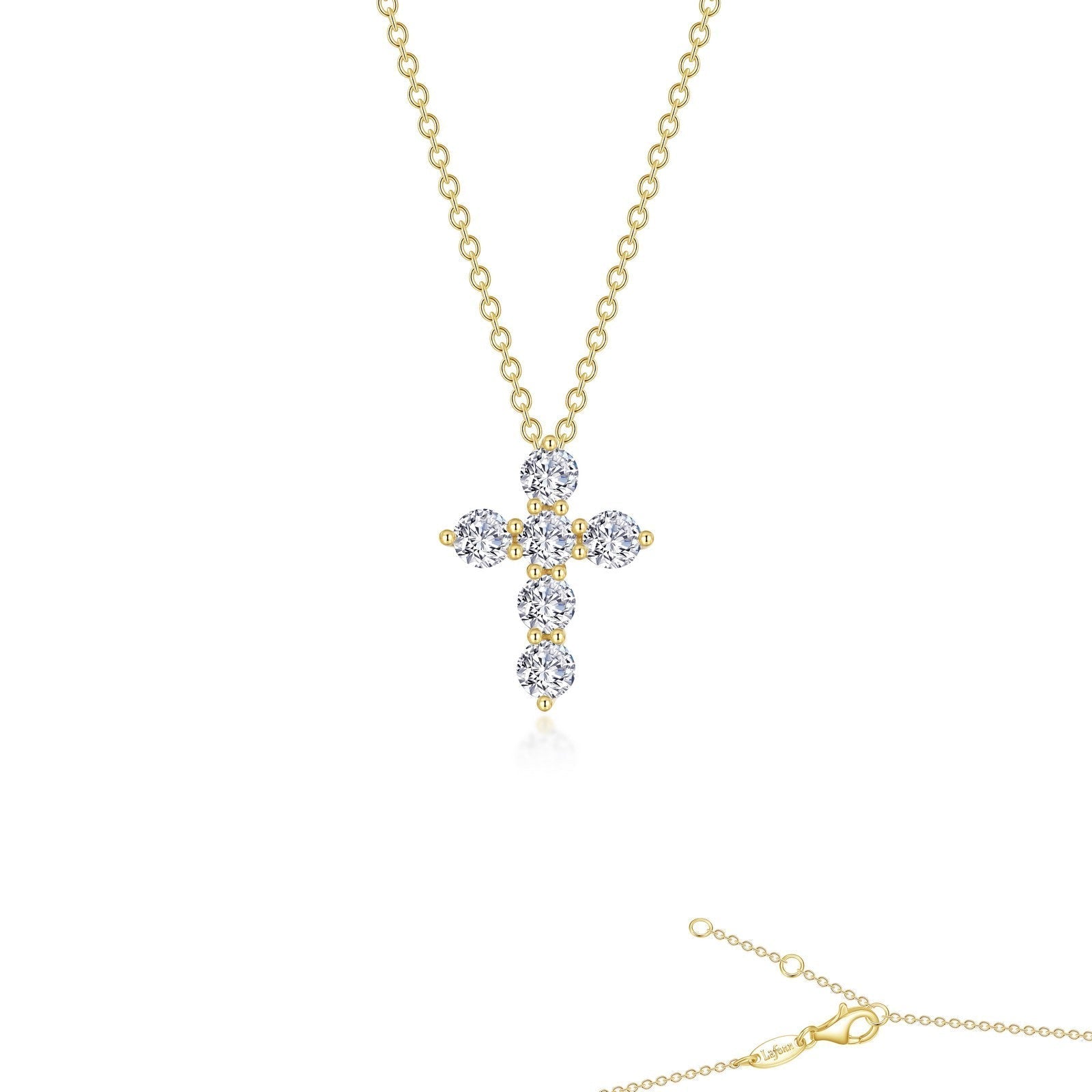 Lafonn's own product photo of the 1.02 CTW cross pendant necklace in gold-finished sterling silver