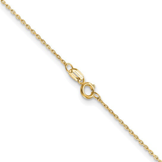 14K yellow gold cable chain showing the spring ring clasp