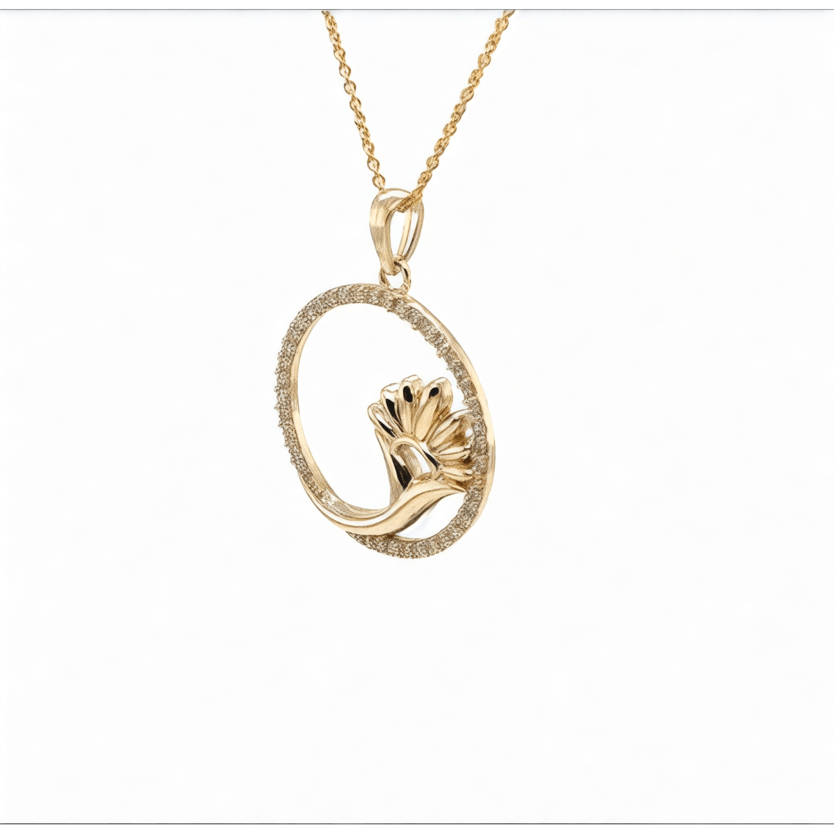Diamond Jewelry Collections 14K Yellow Lotus Flower Diamond Pendant