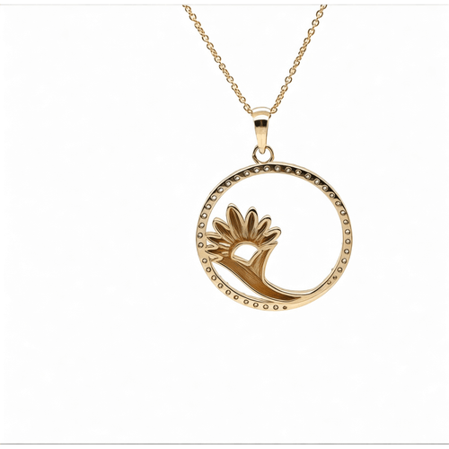 Load image 1 in gallery view. Diamond Jewelry Collections 14K Yellow Lotus Flower Diamond Pendant