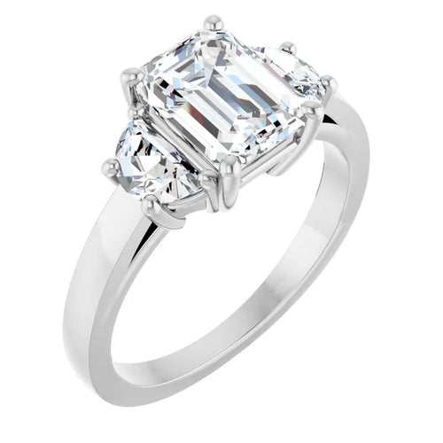Load image 1 in gallery view. Platinum 1.50 CT Emerald Cut Engagement Ring with Half Moon Diamond