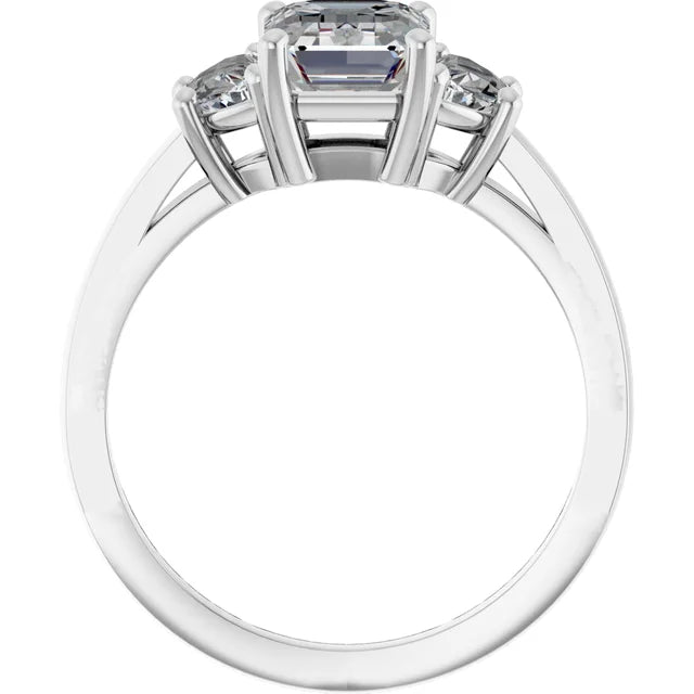 Platinum 1.50 CT Emerald Cut Engagement Ring with Half Moon Diamond