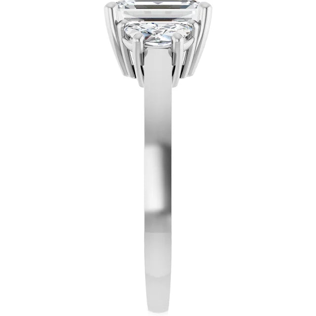 Platinum 1.50 CT Emerald Cut Engagement Ring with Half Moon Diamond