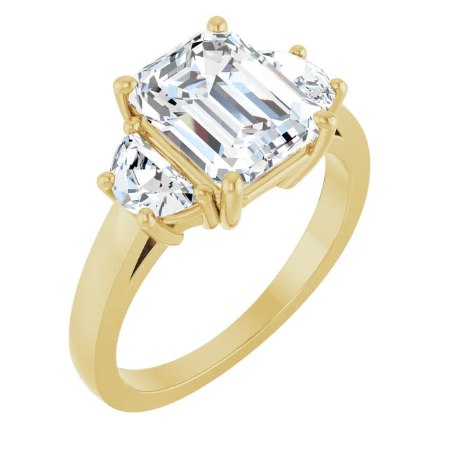 Platinum 1.50 CT Emerald Cut Engagement Ring with Half Moon Diamond