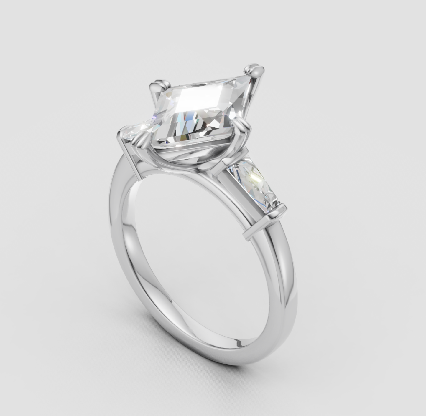 Engagement Rings Default Custom Platinum Lozenge-Cut Three-Stone Engagement Ring