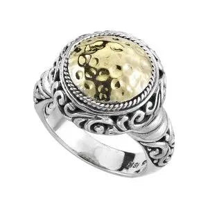 S-SILVER/18K ROUND HAMMERED YELLOW GOLD RING - Farsi Jewelers