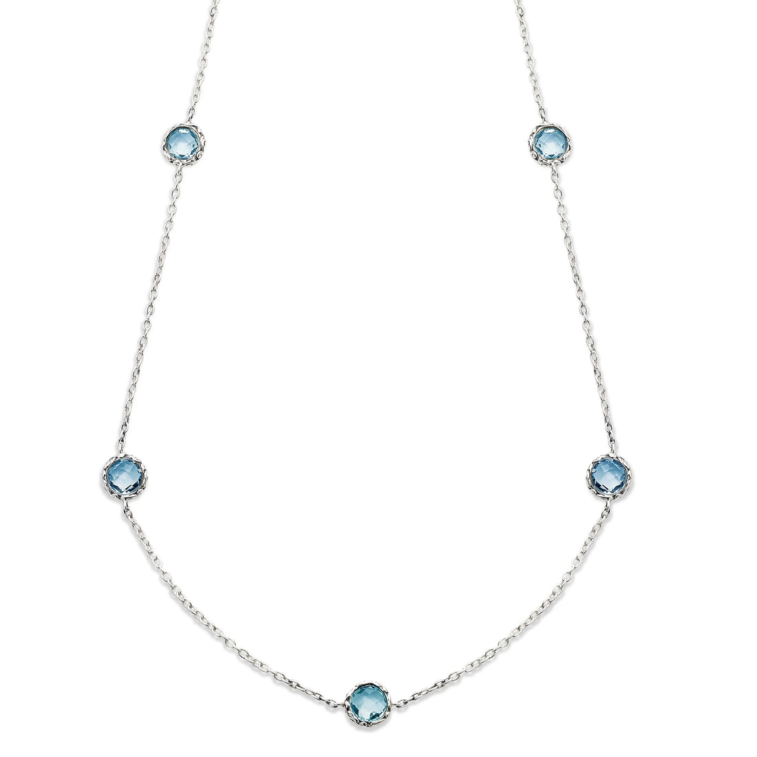 S-Silver Blue Topaz Station Necklace  Farsi Jewelers