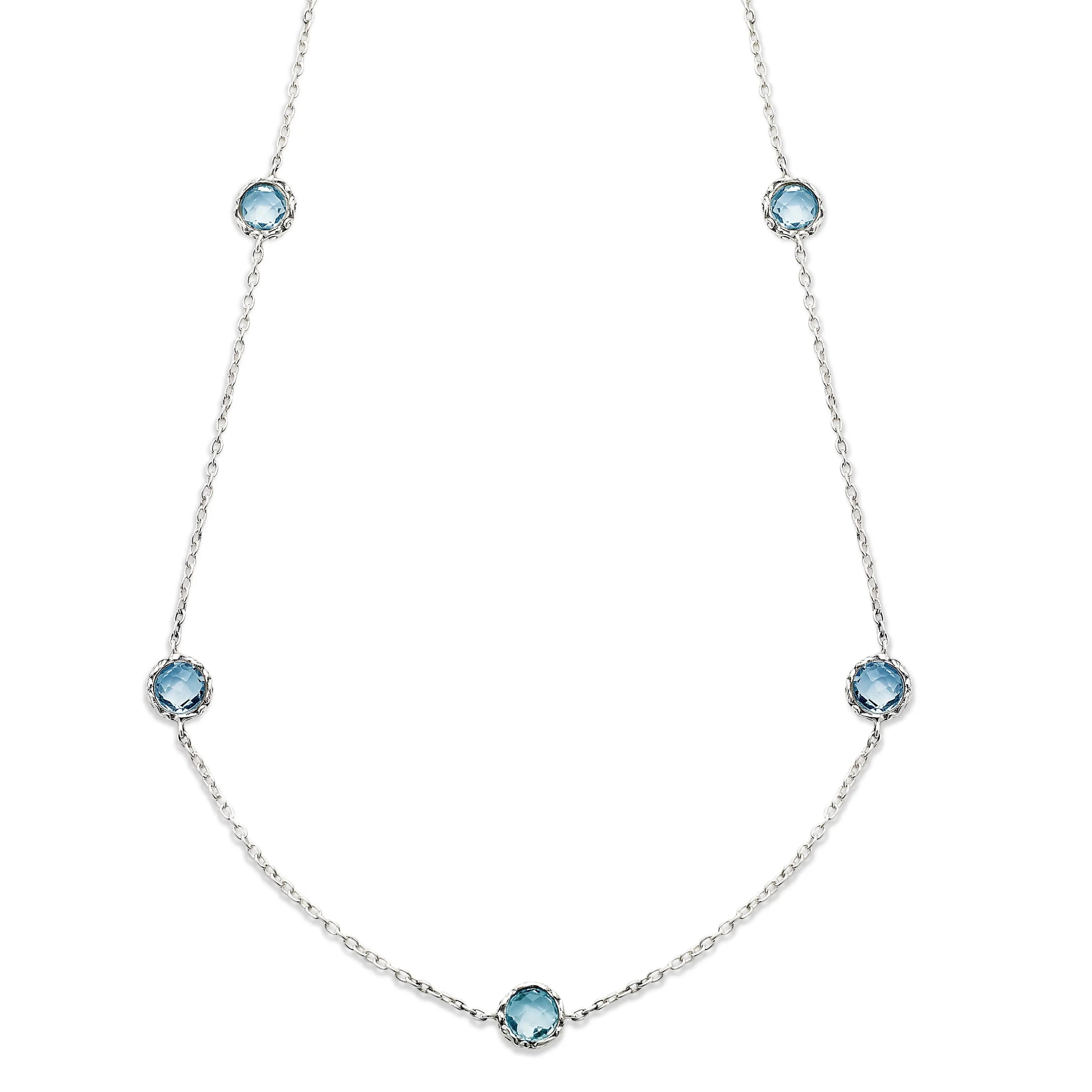 S-Silver Blue Topaz Station Necklace  Farsi Jewelers