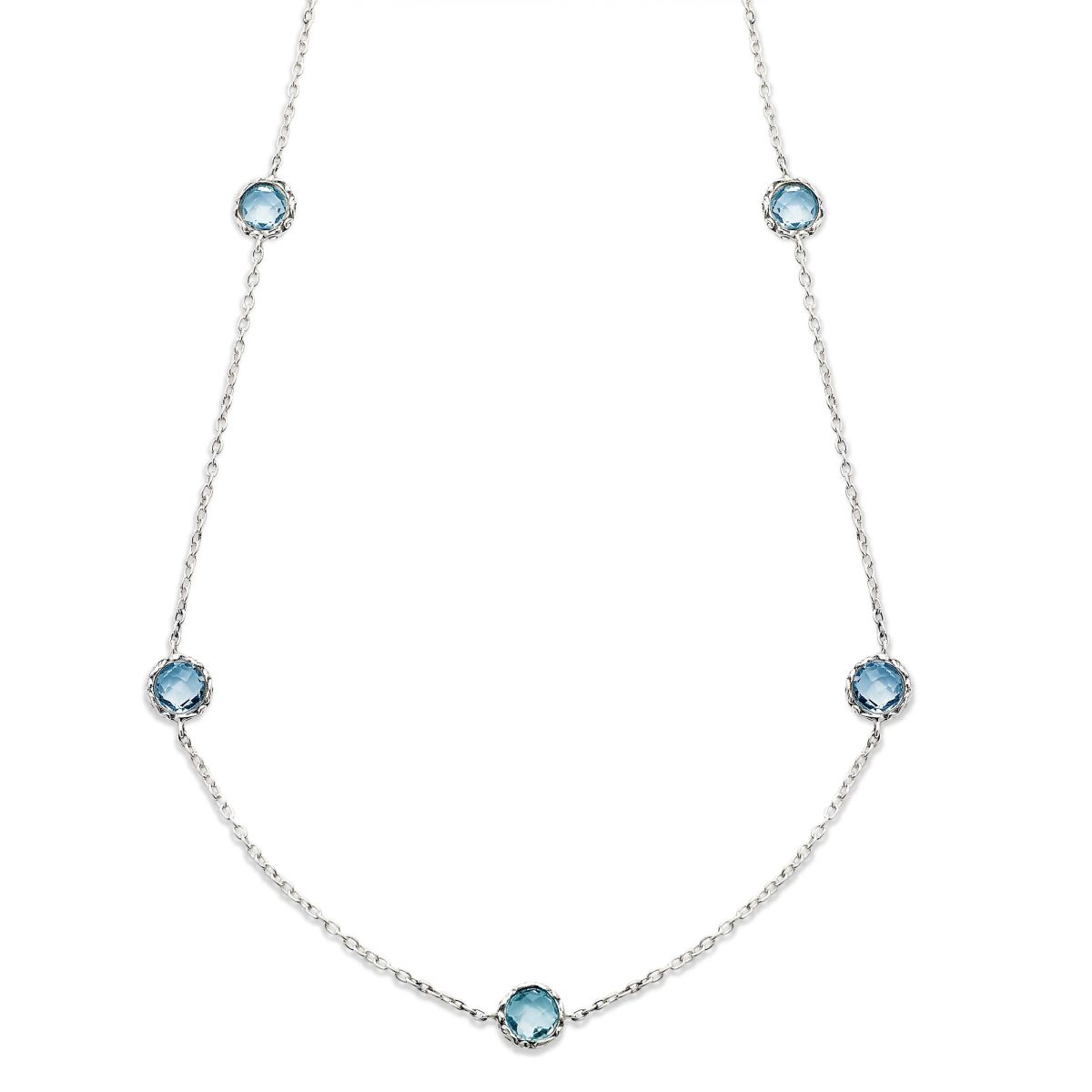 Silver Jewelry S-Silver Blue Topaz Station Necklace