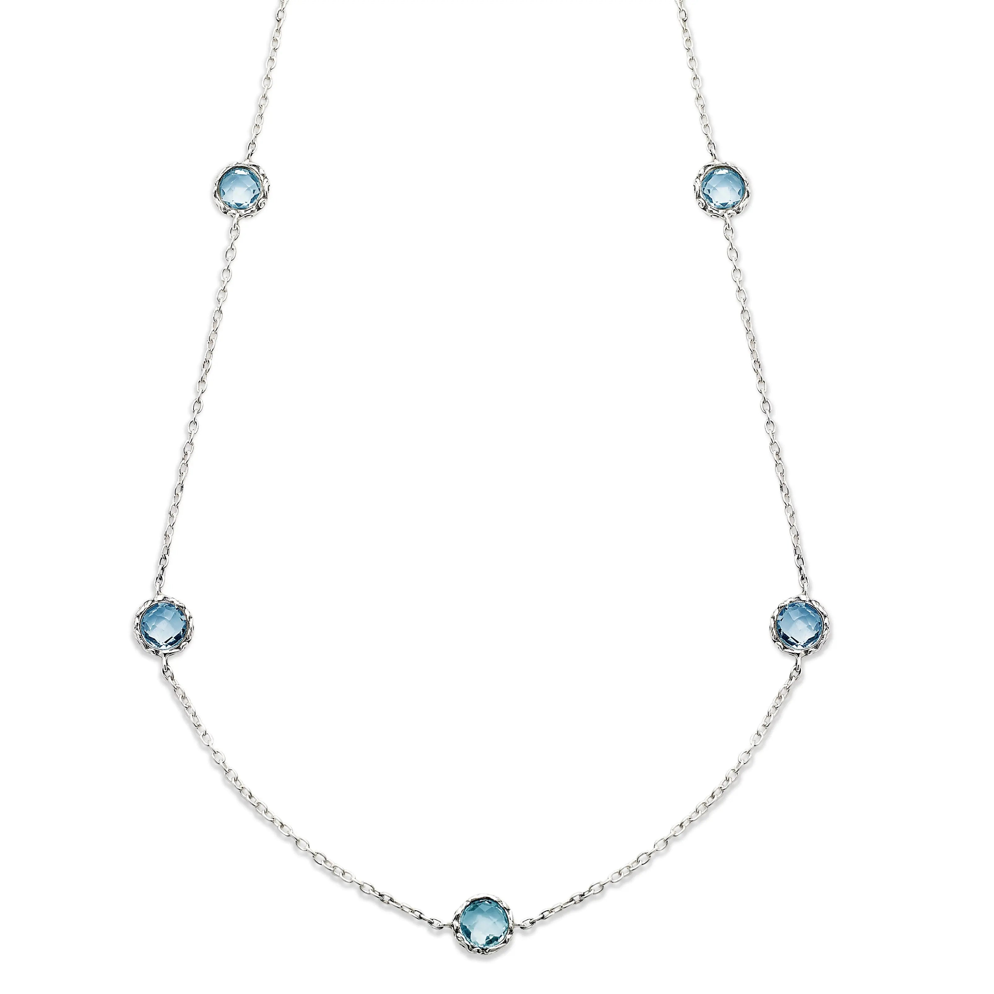 S-Silver Blue Topaz Station Necklace - Farsi Jewelers