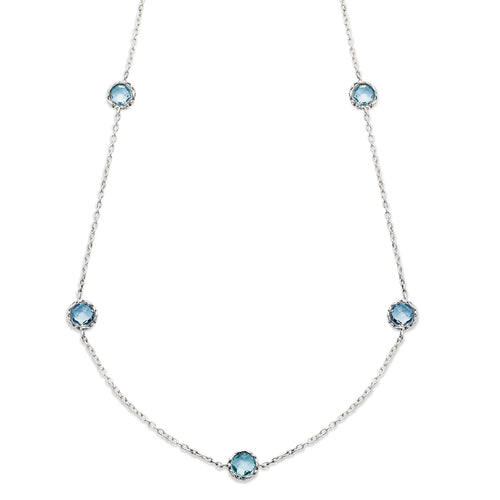 Load image 1 in gallery view. S-Silver Blue Topaz Station Necklace - Farsi Jewelers