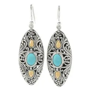 SILVER/18K MARQUISE SHAPED SLEEPING BEAUTY TURQUOISE EARRINGS - Farsi Jewelers
