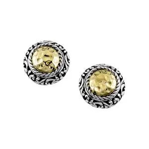 SILVER/18K ROUND HAMMERED GOLD STUD EARRINGS - Farsi Jewelers