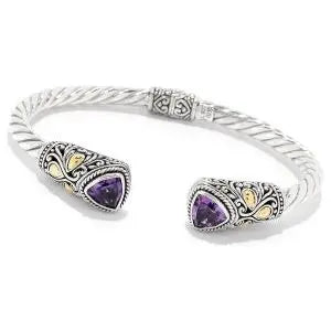 SILVER/18K TRILLION AMETHYST HINGED BANGLE - Farsi Jewelers