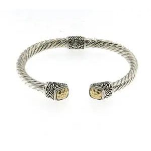 SILVER/18K TWISTED CABLE BANGLE WITH HAMMERED GOLD - Farsi Jewelers