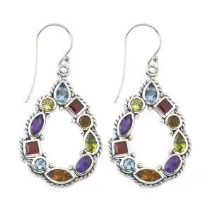 SILVER BEZEL SET MULTI GEMSTONE DANGLE EARRINGS - Farsi Jewelers