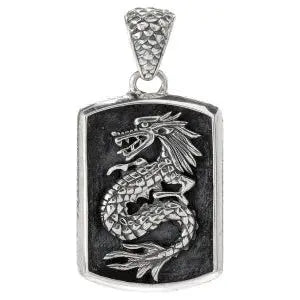 SILVER DRAGON DOG TAG PENDANT - Farsi Jewelers