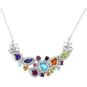 SILVER MULTI GEMSTONE BEZEL SET NECKLACE - Farsi Jewelers