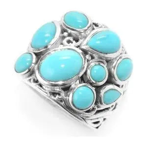 SILVER MULTI SHAPE SLEEPING BEAUTY TURQUOISE RING - Farsi Jewelers