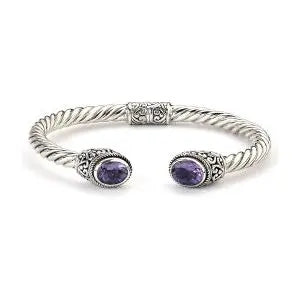 SILVER OVAL AMETHYST TWISTED BANGLE - Farsi Jewelers