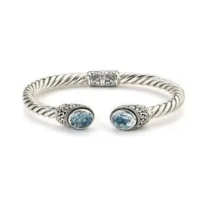SILVER OVAL BLUE TOPAZ TWISTED BANGLE - Farsi Jewelers