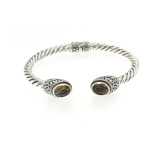 Load image 1 in gallery view. SILVER OVAL CITRINE TWISTED BANGLE - Farsi Jewelers