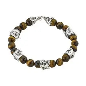 SILVER TIGER EYE BEADED BUDDAH BRACELET - Farsi Jewelers
