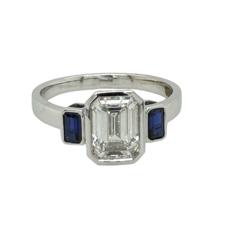 Load image 1 in gallery view. Custom Order 14K White Gold 3-Stone Emerald Cut Ring