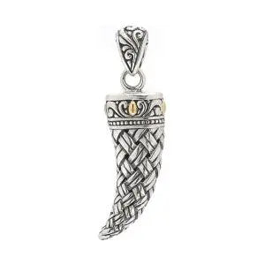 SS/18K CRESCENT MOON WOVEN DESIGN PENDANT  Farsi Jewelers