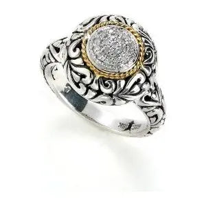 SS/18K PAVE DIAMOND CENTER PAISLEY DESIGN RING  Farsi Jewelers