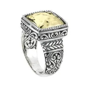 SS/18K SQUARE SHAPE HAMMERED GOLD RING - Farsi Jewelers