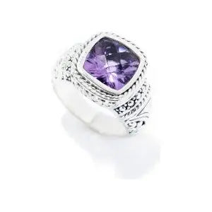 SS CUSHION CUT AMETHYST RING - Farsi Jewelers