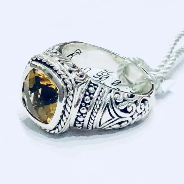 SS CUSHION CUT CITRINE RING - Farsi Jewelers