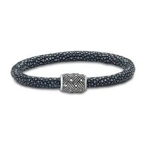 SS DOT AND ROPE DESIGN STINGRAY BRACELET- BLACK  Farsi Jewelers