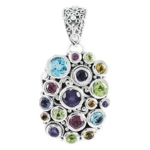 SS MULTI GEMSTONE CLUSTER PENDANT  Farsi Jewelers