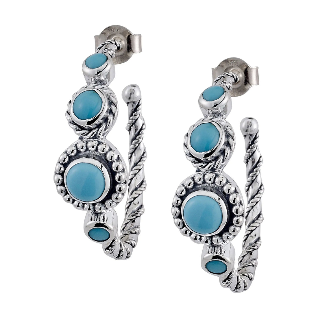 SS SLEEPING BEAUTY TURQUOISE HOOP EARRINGS  Farsi Jewelers