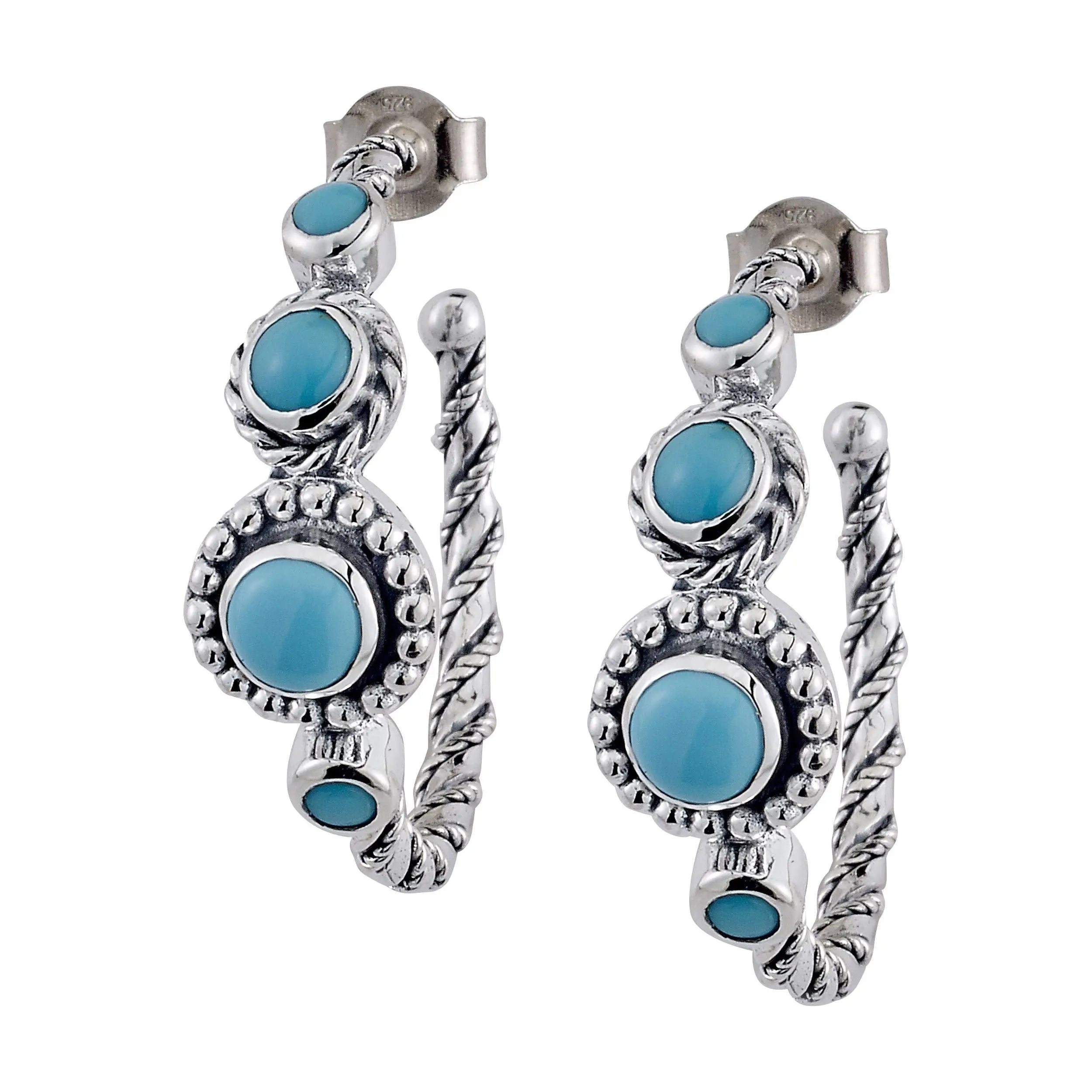 SS SLEEPING BEAUTY TURQUOISE HOOP EARRINGS - Farsi Jewelers