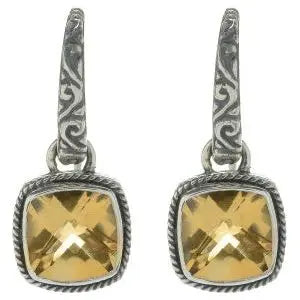 SS SQUARE FLORAL EARRINGS W/ CITRINE CENTER  Farsi Jewelers