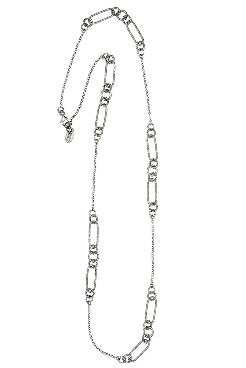 STERLING SILVER TEXTURE PAPERCLIP NECKLACE - Farsi Jewelers