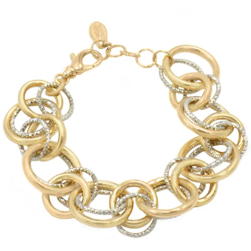 STERLING SILVER YELLOW GOLD PLATED RING-A-LING BRACELET  Farsi Jewelers