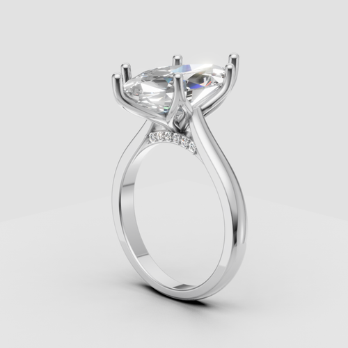 Load image 1 in gallery view. Platinum Marquise-Shape Solitaire Engagement Ring Mounting — Tulip Prongs, Pavé Gallery — Approx. 4 CT