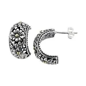 SS/18K FLOWER DESIGN HOOP EARRINGS - Farsi Jewelers