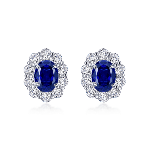 Load image 1 in gallery view. Fancy Lab-Grown Sapphire Halo Stud Earrings - Farsi Jewelers