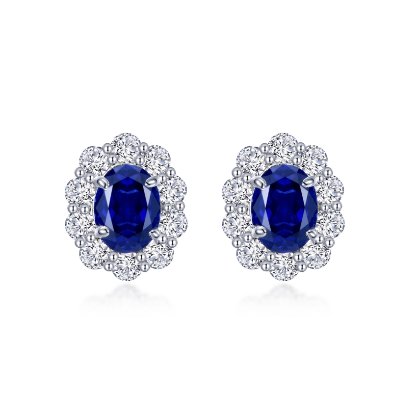 Fancy Lab-Grown Sapphire Halo Stud Earrings - Farsi Jewelers