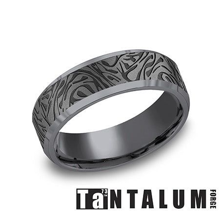 Tantalum 7mm Slight Beveled Edge Faux Mokume Finish - Farsi Jewelers