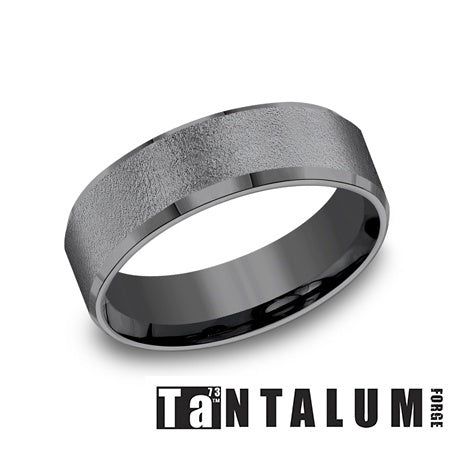 Wedding Rings Tantalum-Dark 7mm Slight Beveled Wire Brush Finish
