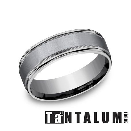 Tantalum-Grey 7mm Polish Edge Small Milgrain - Farsi Jewelers