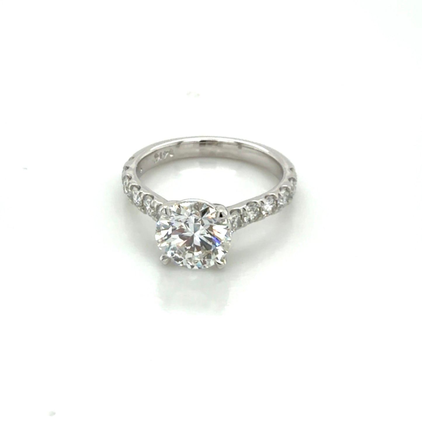 Custom Order 14K White Gold 1.81 CT Round Natural Diamond Cathedral Engagement Ring — Custom Design