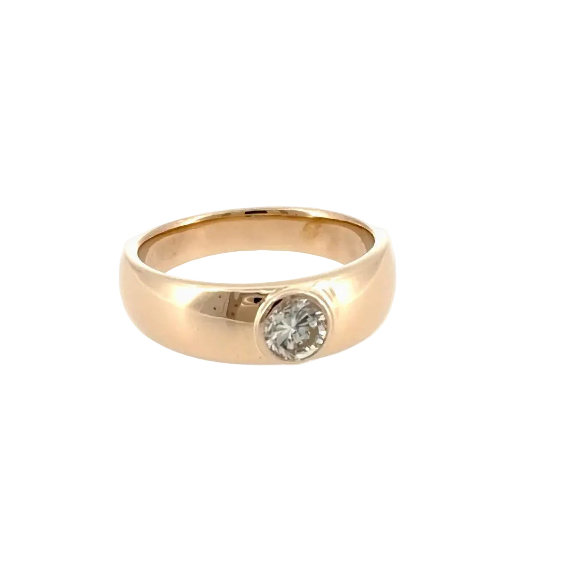14K yellow gold dome ring with a round diamond set flush into the dome, front view